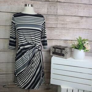 Shelby & Palmer Long Sleeve Dress Womens‎ Size S Black White Striped Mini Belt